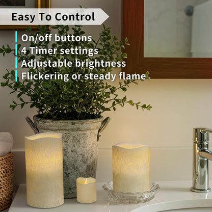 FURORA LIGHTING Ivory Crystallized Flameless Candles - Real Wax, Adjustable Brightness, Remote & Timer - 4 Pillars (3x4, 3x6) and 4 Votives, 8-Pack, Battery Operated