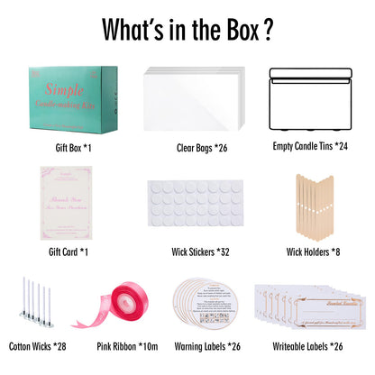 MeiGlow Empty Candle Tins for Making Candles, 24 Pack(12 Colors) 8 oz with Lids, Cotton Wicks, Wick Stickers, Holders, Labels, Pink Ribbon and Transparent Bags (8 oz)