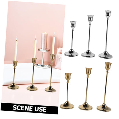 SWOOMEY 6pcs Metal Candlestick Holders for Taper Candles Secure Support and Polished Shiny Finish, Elegant European Craftsmanship, for Dinner Table Centerpiece and Wedding Events Décor