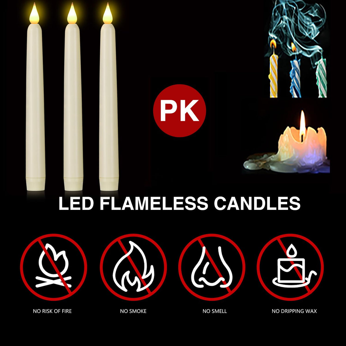 Flameless Taper Candles with Remote Control,6pack Dripless Plastic LED Candles,Flickering Candle Battery Operated,9.2'’Classic Tall Candle for Wedding,Party,Halloween,Christmas,Home Decor (Ivory)