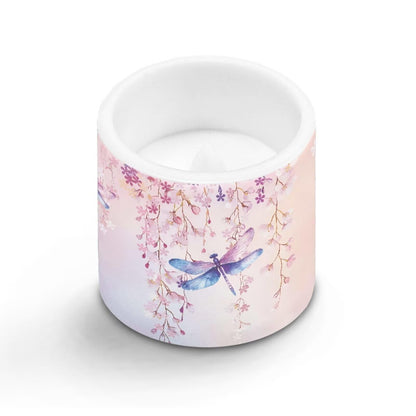 Cozeyat Cherry Blossom Dragonfly LED Candles Set of 4 Battery Powered Flameless with Remote Timer Flickering Flame Waterproof for Beach Home Table Use