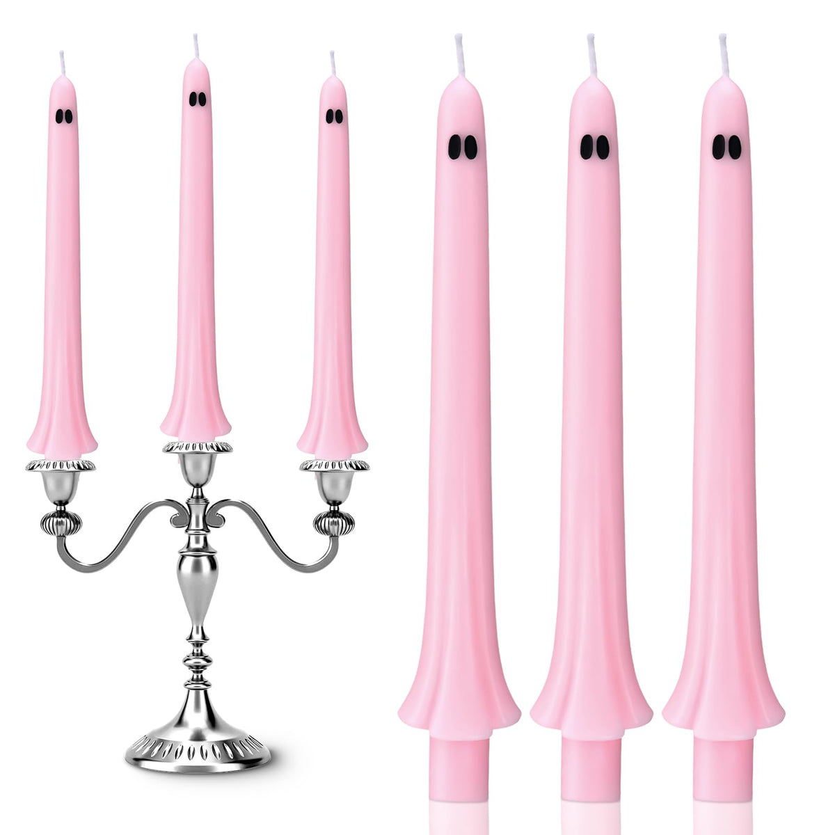 Conelist 6 Pcs Halloween Ghost Taper Candles Bulk Cute Pink Spooky Candles Decorations Halloween Ghost Shaped Decor for Party Favor Home Table Centerpieces Fireplace Festival Kitchen
