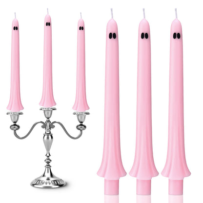 Conelist 6 Pcs Halloween Ghost Taper Candles Bulk Cute Pink Spooky Candles Decorations Halloween Ghost Shaped Decor for Party Favor Home Table Centerpieces Fireplace Festival Kitchen