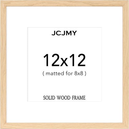 JCJMY 12x12 Solid Wood Picture Frame - Display 8x8 with Mat or 12x12 Without Mat, Natural Finish