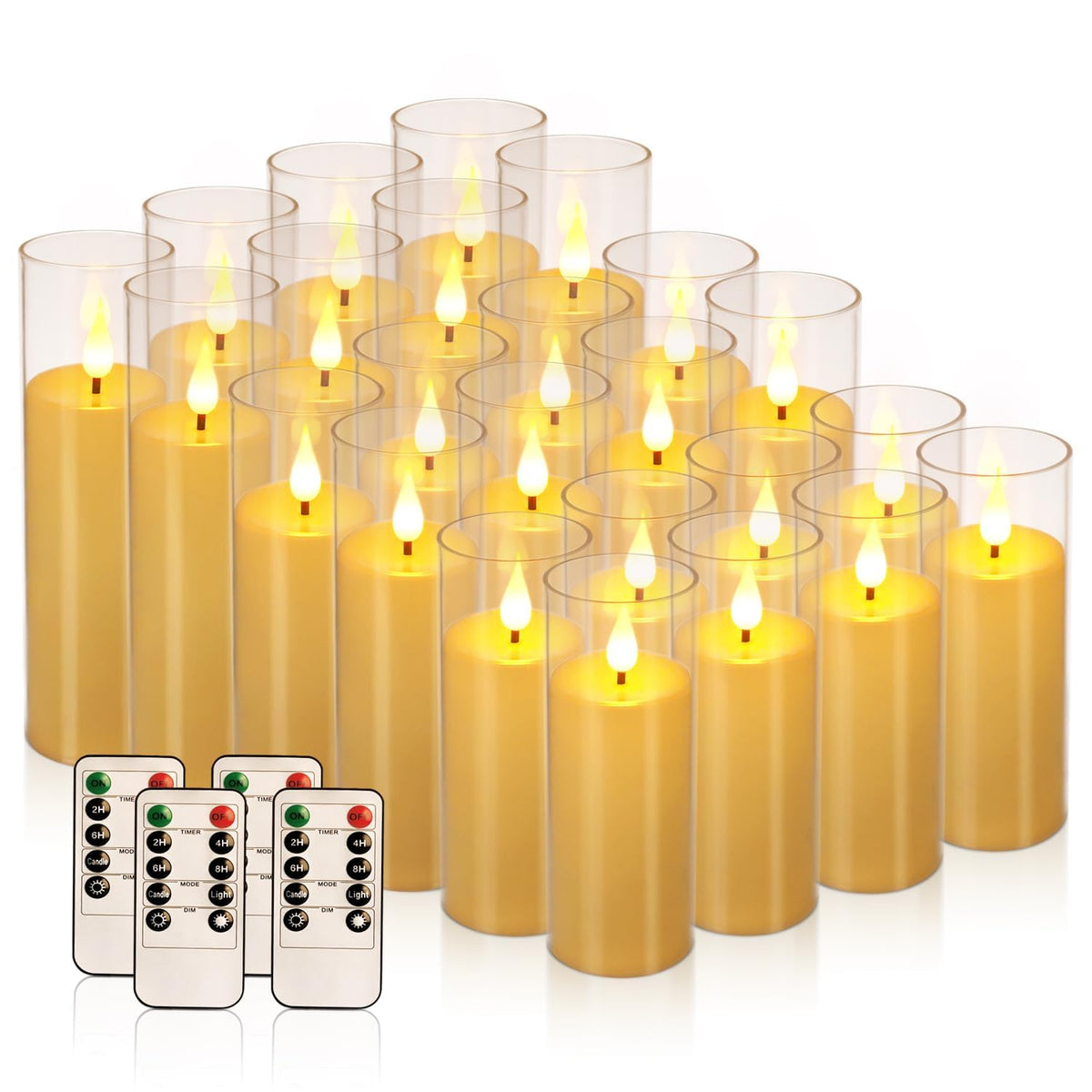Wfmolcand 24-Pack Acrylic LED Flameless Pillar Candles with Remote & Timer, Battery Powered - Perfect for Indoor/Outdoor Decor,Wedding,BBQ and Gift - Easily Create a Magical Atmosphere.(Ivory)