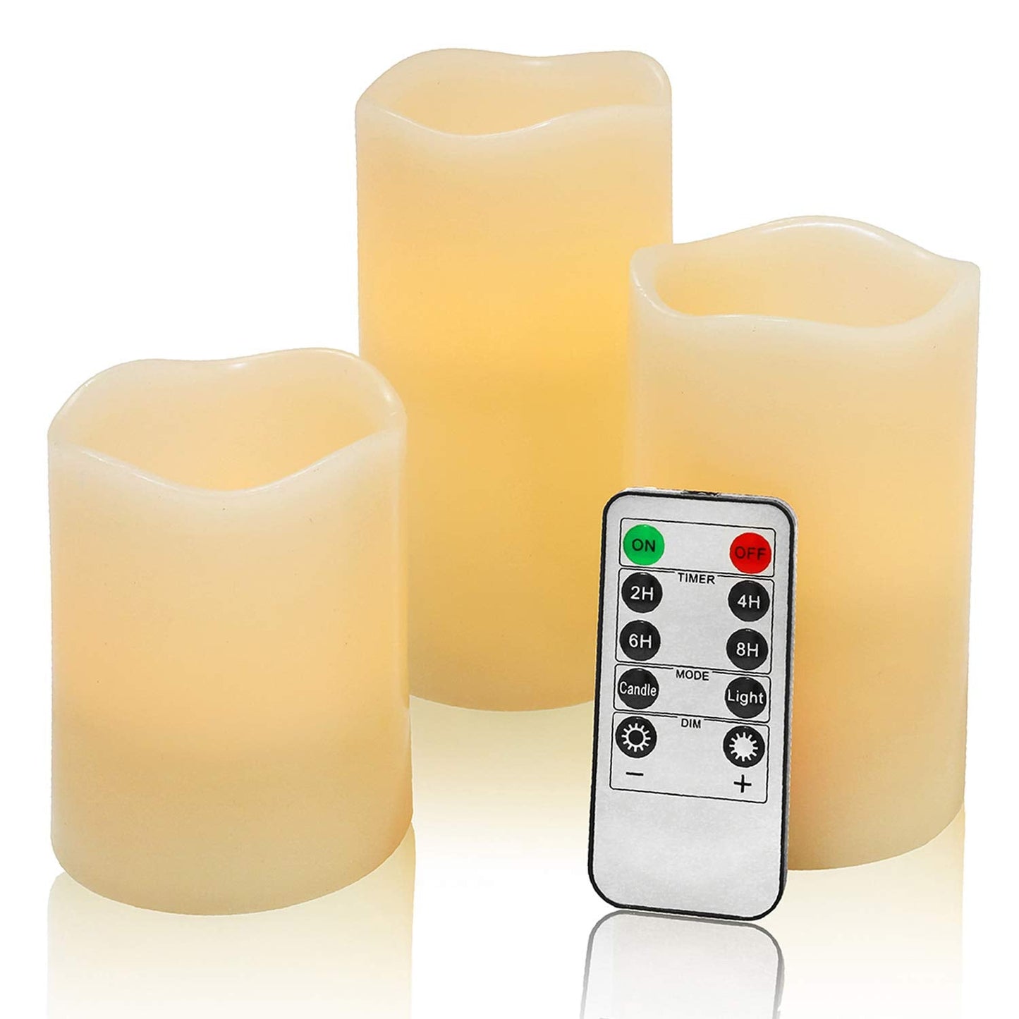 Flameless Flickering LED Battery Candles :Set of 3 Ivory Real Wax Pillar Operated Fake Faux Lights with Remote Control and Timer Function Flicker Candle for Decoration Christmas Votive Garden Outdoor