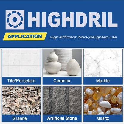 HIGHDRIL Diamond Drill Bits Kit with 5/8-11 for Porcelain Tile Ceramic Marble Brick Concrete Vacuum Brazed Hole Saw(6/6/8/20/25/35/50mm+35mm Chamfer Bit+Adapter)