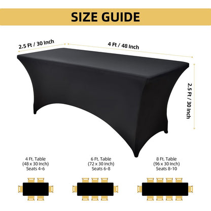 ZarzaaSik 2-Pack 4ft Black Spandex Table Covers for Rectangular Folding Tables - Wrinkle Resistant Stretch Tight Table Cloths - Ultimate Fitted Table Protector for Parties, Banquet, and Wedding