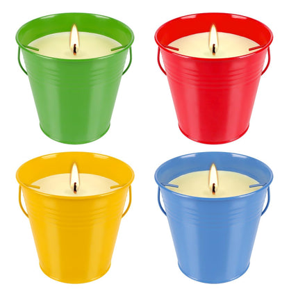 4 Pack 12oz Citronella Scented Candles, Colorful Metal Bucket Candles with Handle, Smokeless Clean Burning Candles for Home, Patio, Camping & Outdoor Gatherings