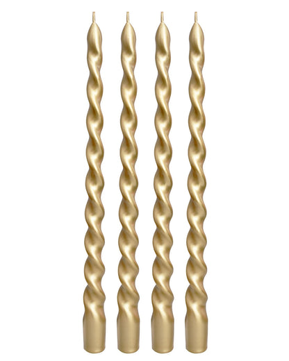 Viyffo Spiral Taper Candles 12 Inch – 4 Pack Gold, Dripless, Unscented, Smokeless – 9 Hour Burn – Tall Candlesticks for Wedding, Dinner, Holiday, Party, Home Decor