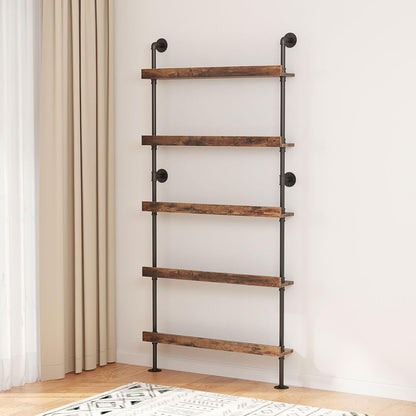 Woskar 5-Tier Wall Mounted Wine Rack, Industrial Pipe Bar Shelf for Wine Bottle Storage, Industrial Pipe Shelves Shelf Shelving for Home Bar Dining Room Kitchen (39.4" W x 79" H)