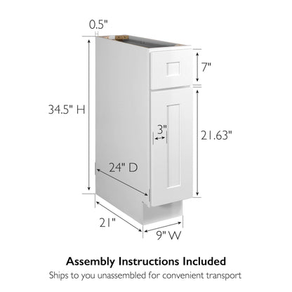 Design House Brookings Shaker Unassembled Base Kitchen Cabinet B9, 9 W x 24 D x 34.5 H, Brown, Solid Wood, Design House, 561316