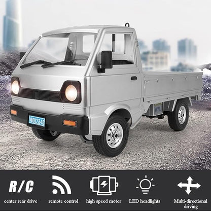 WPL D12 RC Kei Truck 1:10 Scale Remote Control Drift Car 2.4GHz All Terrain Off Road Pickup Truck Crawler with Brushed Motor LED Headlights 2 Batteries RTR for Adults (White)