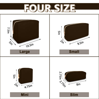 Small Pencil Case Makeup Bag for Purse, Cute Pencil Pouch Preppy Nylon Makeup Brush Bag with Zipper , Girls Portable Stationery Storage Case Small Pen Bag for Office School College(Slim-Chocolate)