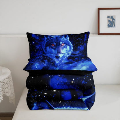Feelyou Wolf Comforter Set Twin Size Wolves Howling Comforter for Boys Girls Teens Animal Wolves Bedding Set Mountain Moon Wolf Duvet Set Room Decor Ocean Blue Quilt Set