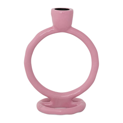 Creative Co-Op Enameled Aluminum Circle Taper Holder, Pink