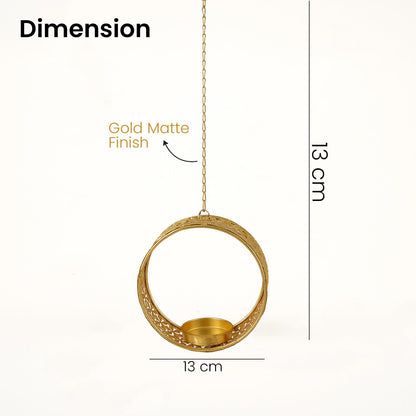 Go Hooked Hanging Round Metal Tealight Candle Holder with Chain Set of 3pcs Handcrafted Floral Cut Design Candle Stand for Diwali, Mandir, Table Décor – Matte Gold Finish Decorative Diya Holder
