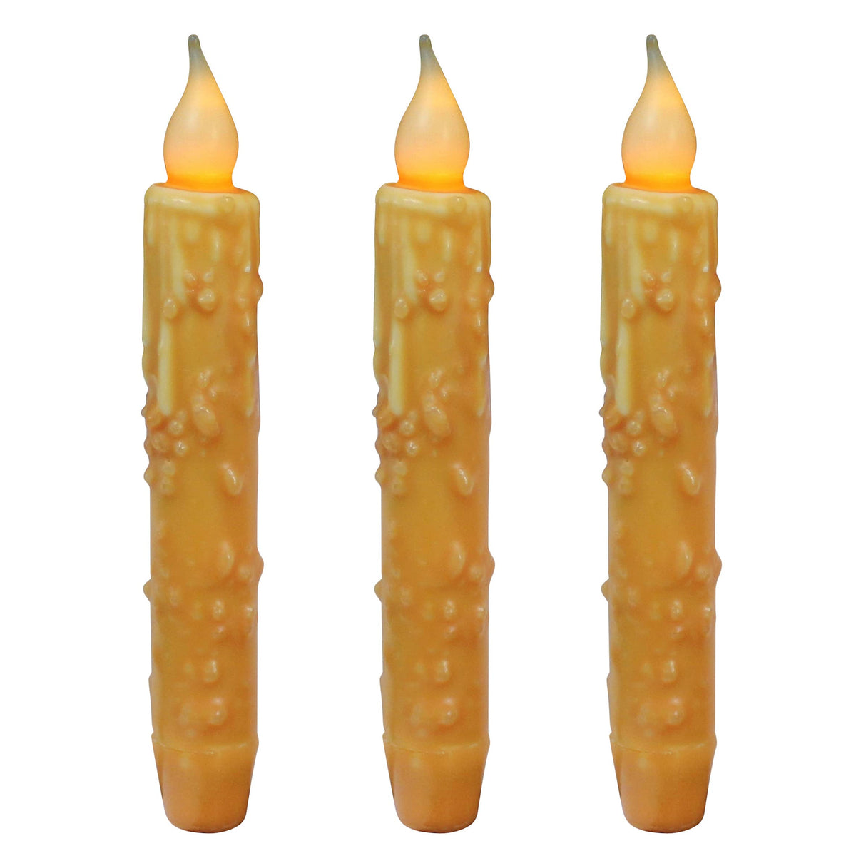 CVHOMEDECO. Real Wax Hand Dipped Battery Operated LED Timer Taper Candles Rustic Primitive Flameless Lights Decor, 6-3/4 Inch, Orange, 3 PCS in a Package