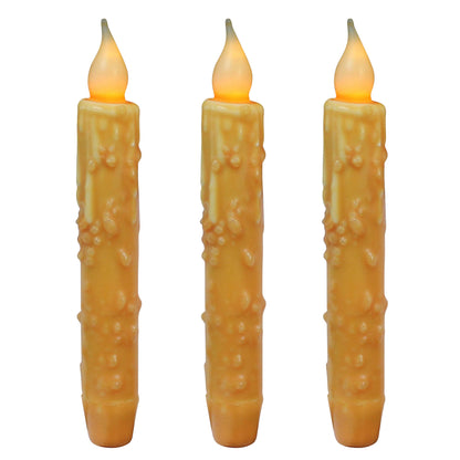 CVHOMEDECO. Real Wax Hand Dipped Battery Operated LED Timer Taper Candles Rustic Primitive Flameless Lights Decor, 6-3/4 Inch, Orange, 3 PCS in a Package