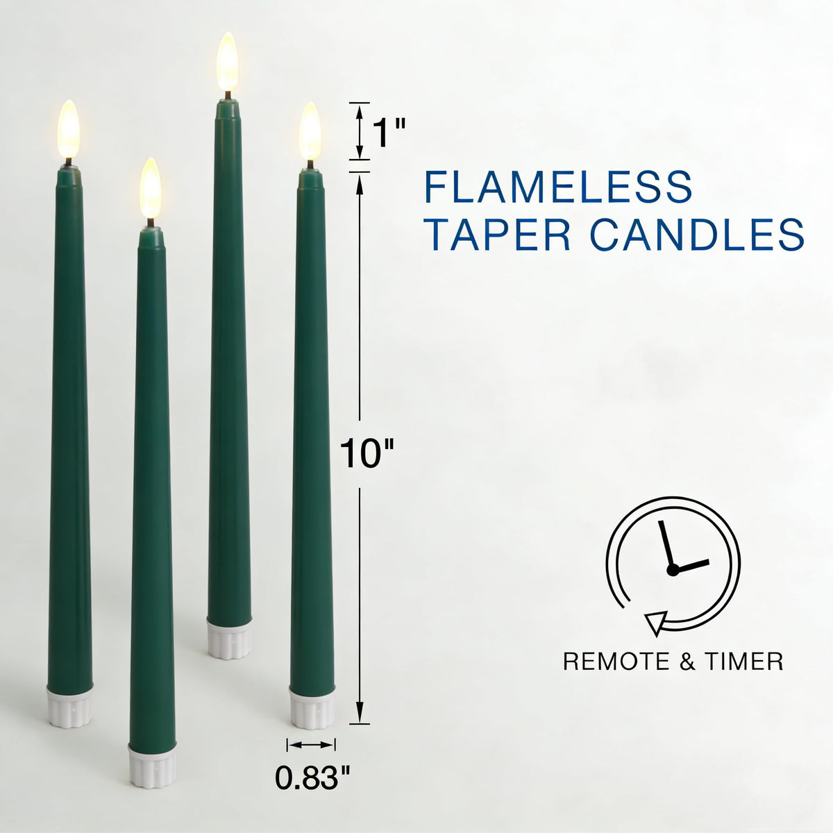 Ni-JASW Green Flameless Taper Candles with Remote, Flickering Battery LED Candlesticks Spring Home Decor Set of 4