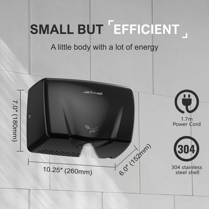 JETWELL Compact Commercial Black Stainless Steel Hand Dryer for Bathroom and Wall Mount Automatic Touch-Less Stainless Steel Hand Soap Dispenser- Automatic Hand Dryer and Wall Mount Soap Dispenser