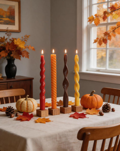 10 Inch Spiral Taper Candles Fall Tapered Candle Smokeless Unscented Candlestick Long Slow Burning 8 Hours Tall Sticks for Christmas Wedding Dinner Parties-4Pack
