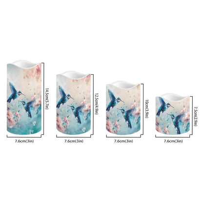 Cozeyat Blue Bird Anniversary Gift Flameless Candles 4 Pack Battery Operated with Remote Timer LED Pillar Candles Flickering Waterproof for Indoor Outdoor