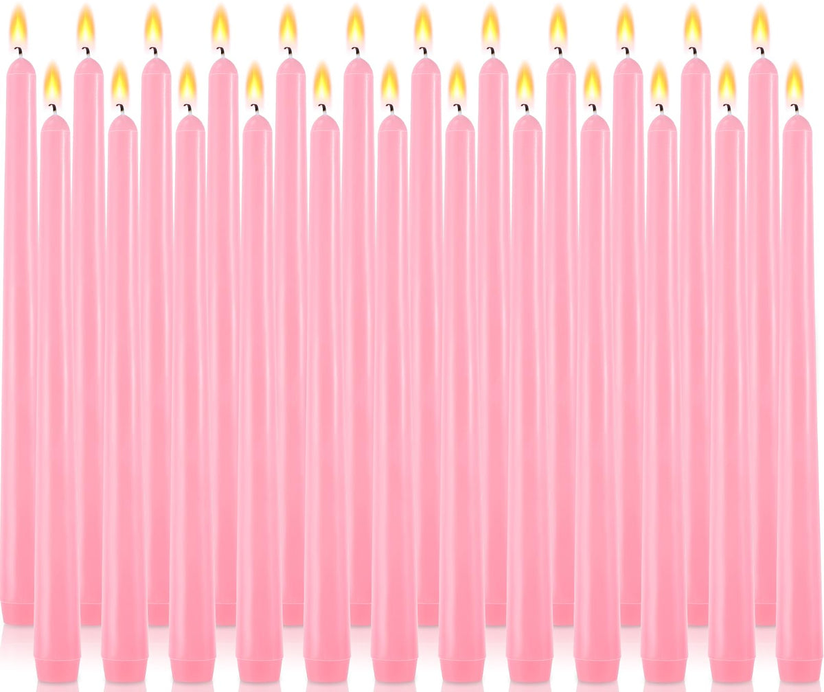 PIEMEET 24 Pack Taper Candles, 10 Inch Pink Tapered Candles, Unscented Tall Candlesticks, Smokeless & Dripless Long Taper Candle Sticks for Wedding Dinner Parties Home Decor(10 Hours Burn Time)