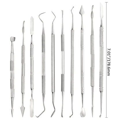 TOVOT 10PCS Stainless Steel Clay Sculpting Tools Metal Sculpting Tools Double-Side Clay Modeling Tools Wax Carving Tools (Silver-2)