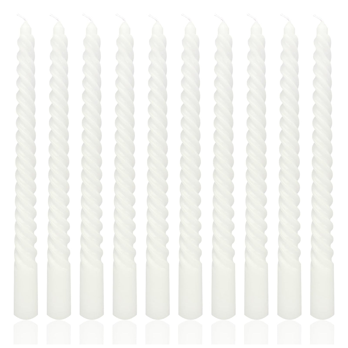 10 Inch White Spiral Taper Candle Set, 10 Pack Unscented Dripless Candlesticks for Christmas Dinner Parties Brithday Wedding and Home Decor