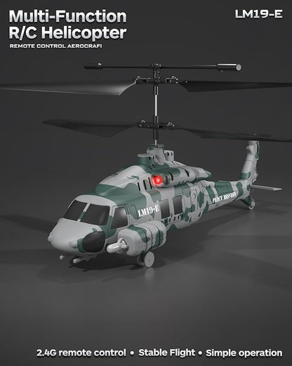 RC Helicopter LM19-E 2.4GHz Remote Control Helicopter with 10 Launchable Missiles LED Light Altitude Hold One-Key Take Off Indoor Friendly Army Toys for Birthday(2 Batteries)