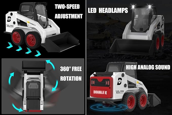 RC Skid Steer Loader 1/14 11 Channel Remote Control Bulldozer Crawler with Lights Sound 2.4G Full Function RC Front Loader Tractor Excavator Toys Construction Vehicle Engineering Truck