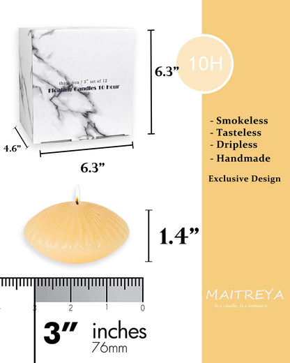 MAITREYA Ivory Large Floating Candles 3 Inch,Unscented Classic for Weddings,Parties,Special Occasions and Home Decorations,Set of 12