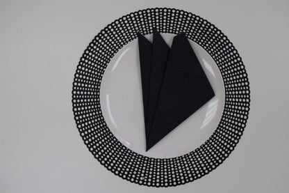 16" Round Placemats (Set of 4), 12 Prefolded 3 ply Napkins, 2 Matching Taper Candles, 2 Glass Candle Holders (Silver)