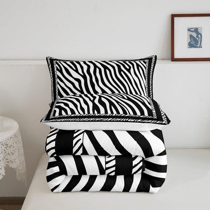 Manfei Zebra Print Comforter Set King Size, Wild Animal Skin Print Bedding Set 3pcs for Kids Boys Girls Bedroom Decor, Black and White Quilt Set Soft Polyester Duvet Set with 2 Pillowcases