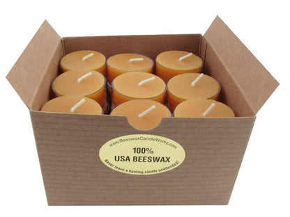 Beeswax Candle Works, 6-Hour Tea Lights (Pack of 27) Clear Cups, 100% USA Beeswax