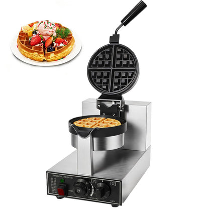 Commercial Waffle Maker 1300W Non-Stick Waffle Iron Rotatable 180° Waffle Baker Machine With Temp and Time Control for Bakery Snack Bar Family