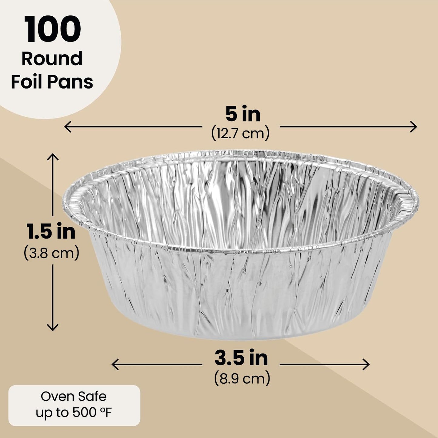 Juvale Mini Pot Pie Pans - 100 Pack, 5 In, Silver Aluminum - Disposable Aluminum Foil Pans & Tins for Pot Pie Baking, Quiche & Tarts, Oven & Freezer Safe
