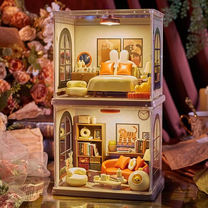 Cute Bedroom DIY Miniature House Building Toy Dollhouse Set with LED Creator Playset Suitable for Mini Figures Construction Toys Diorama Kit Gifts for Adults