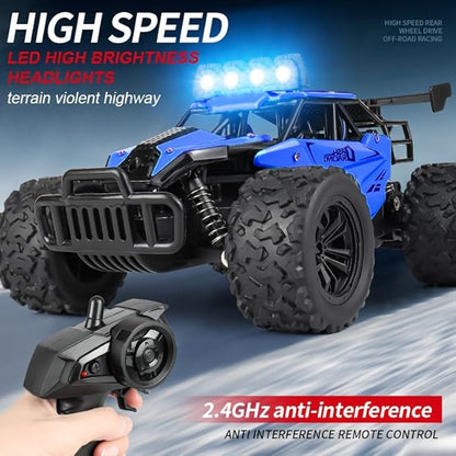 Remote Control Car Monster Truck Toys 1:16 Scale RC Car For Boys 2.4GHz High Speed 20 km/h With LED HeadlightsRechargeable RC Cars Gifts for Boys 4-7 8-12 Christmas Beginner Kids 6-12+ (Black)
