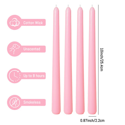 Viyffo Taper Candles, 10 Inch, 12 Pack, Cheery Bloom Pink – Unscented, Dripless & Smokeless Design, Up to 8 Hour Burn – Long Tall Taper Candlesticks for Wedding, Dinner & Home Decor