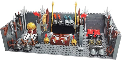 Medieval Weapon House for Middle Age Castle Knight Armor Shield Helmet Spartan Roman Warrior Arrow Spear Building Block Military Figure