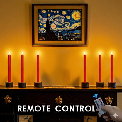 SUNGEGE Red Flameless Taper Candles, 6 Pack, 0.78 x 9.9 in, Red Candles Battery Operated with 2 Remotes, Safe for Kids & Pets – Perfect for Halloween, Christmas, Weddings & Home Decor