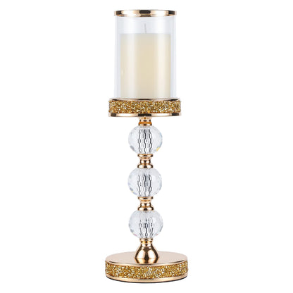 Hurricane Glass Candle Holders, Gold Pillar Candle Holders for Pillar Candle, Magnetic Glass Cover, Crystal Candlesticks Holder for Dining Coffee Table, Wedding,Events,Parties, Home Decor
