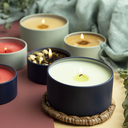 Hearth & Harbor Tin Candle Jars for Making Candles - DIY Candle Containers with Lids - Metal Candle Jars - Bulk Tins Storage for Candle (12, Navy and Sage)