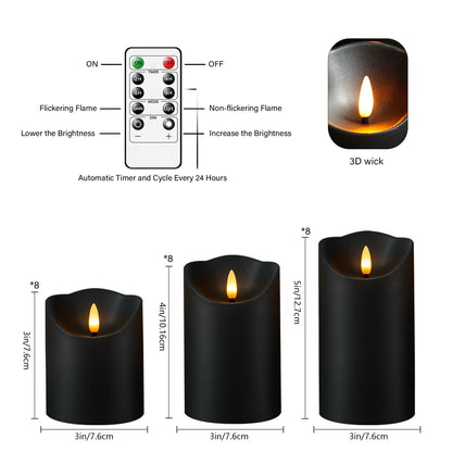 Nimiko Flameless Candles with Remote, Battery Operated Flickering Flameless Candles, LED Candles with Timer 2/4/6/8H, with Realistic LED Candles Set of 24 (D3 x H 3" 4" 5") (Black)