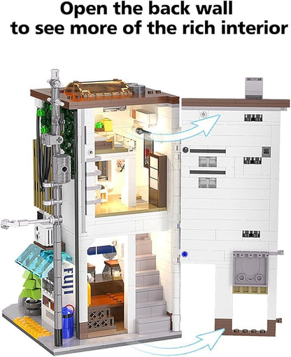 Japanese Street View Steamed Bun Shop Building Block Set Tokyo Architecture with USB Lighting Collectible Construction Toy for Adults and Teens(1108 Pieces)