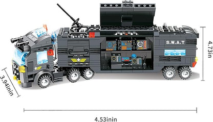 8 in 1 City Police Station Building Kit SWAT Mobile Command Center Truck Building Toy with Police Car Helicopter Patrol Boat Best Learning and Roleplay Swat Toy Gift for Boys and Girls-647 Pieces