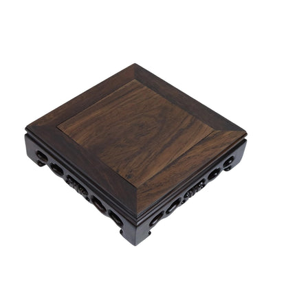 LC LICTOP Oriental Ebony Wood Display Stand, 5.5 Inch Square Wooden Pedestal Base, Carved Wood Riser for Vase, Teapot, Trophy, Fishbowl, Home Decoration