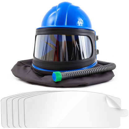 Saysurey Sandblasting Helmet Full Face Sand Blast Hood with 5 Pcs Replaceable Outer Lens Safety Protective Air Feed Sandblaster Helmet with Air Supply Hose, for Industrial